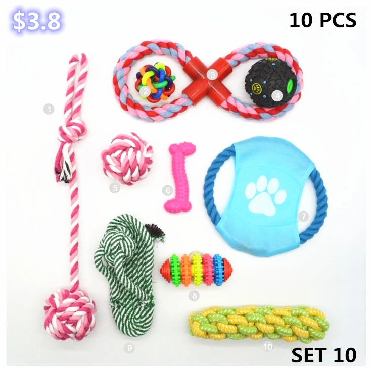 Pet Supplies Dog Cotton Rope Toys Grinding Teeth Colorful Bite Combination Set Wholesale