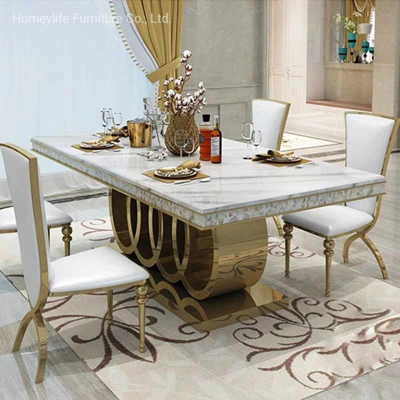 Marble Top with Stainless Steel Legs Dining Table Furniture with Popular Dining Chair