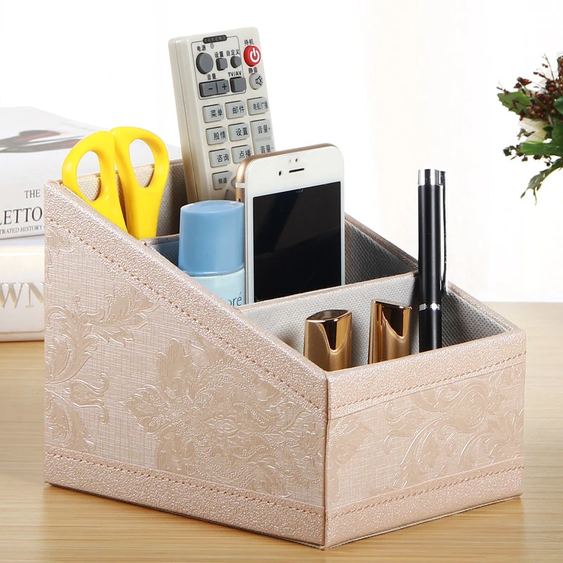 Multi Function Home Leather TV Remote Control Storage Holder Organizer Box