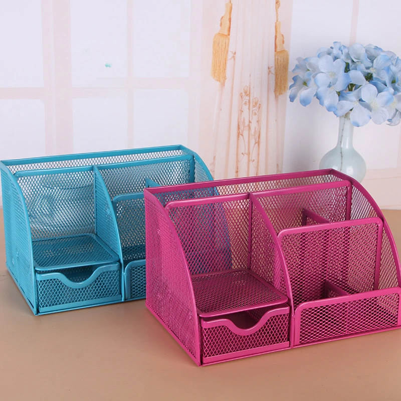 Multifunctional Mesh Metal Stationery Pen Holder Office Drawer Desk Organizer