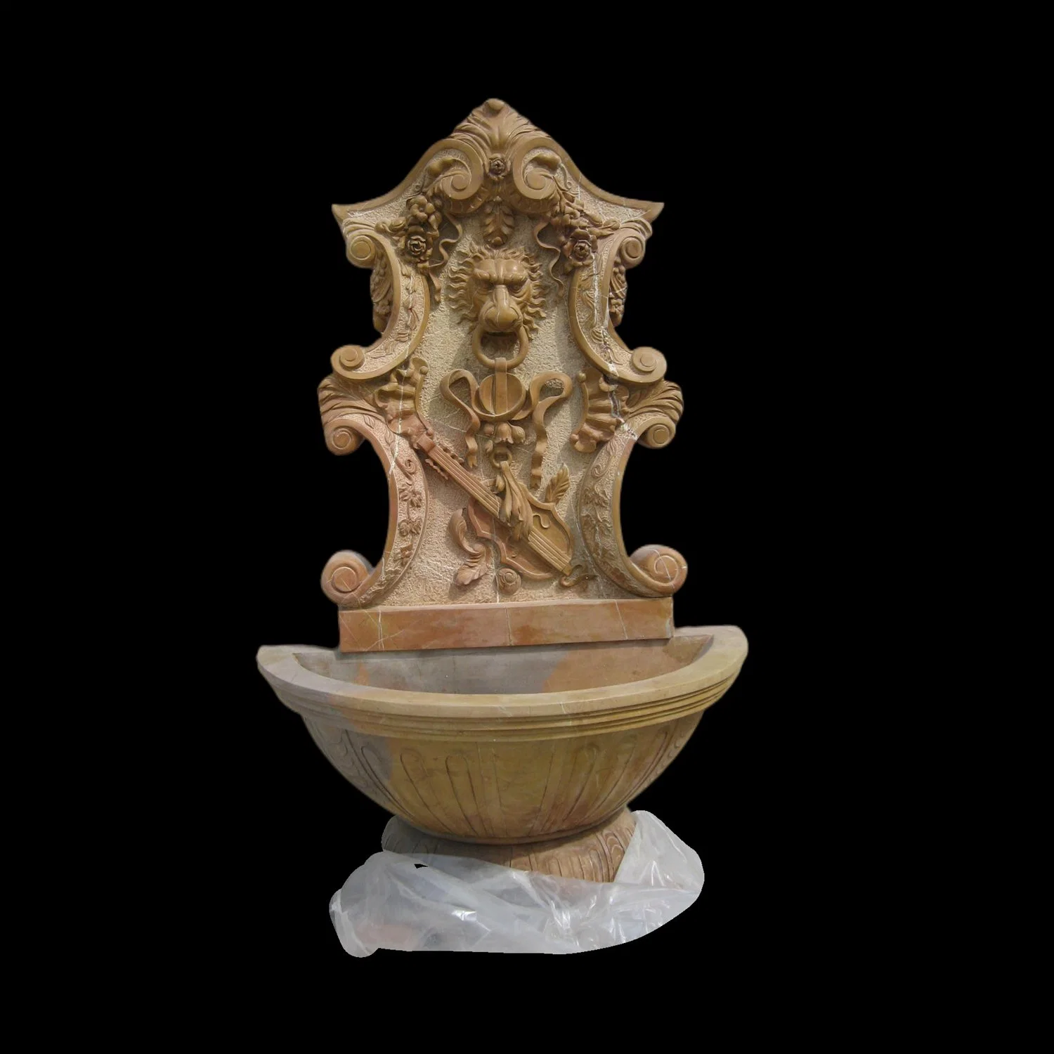 Cream Marble Lion Face Carving Garden Ornament Wall-Fountain