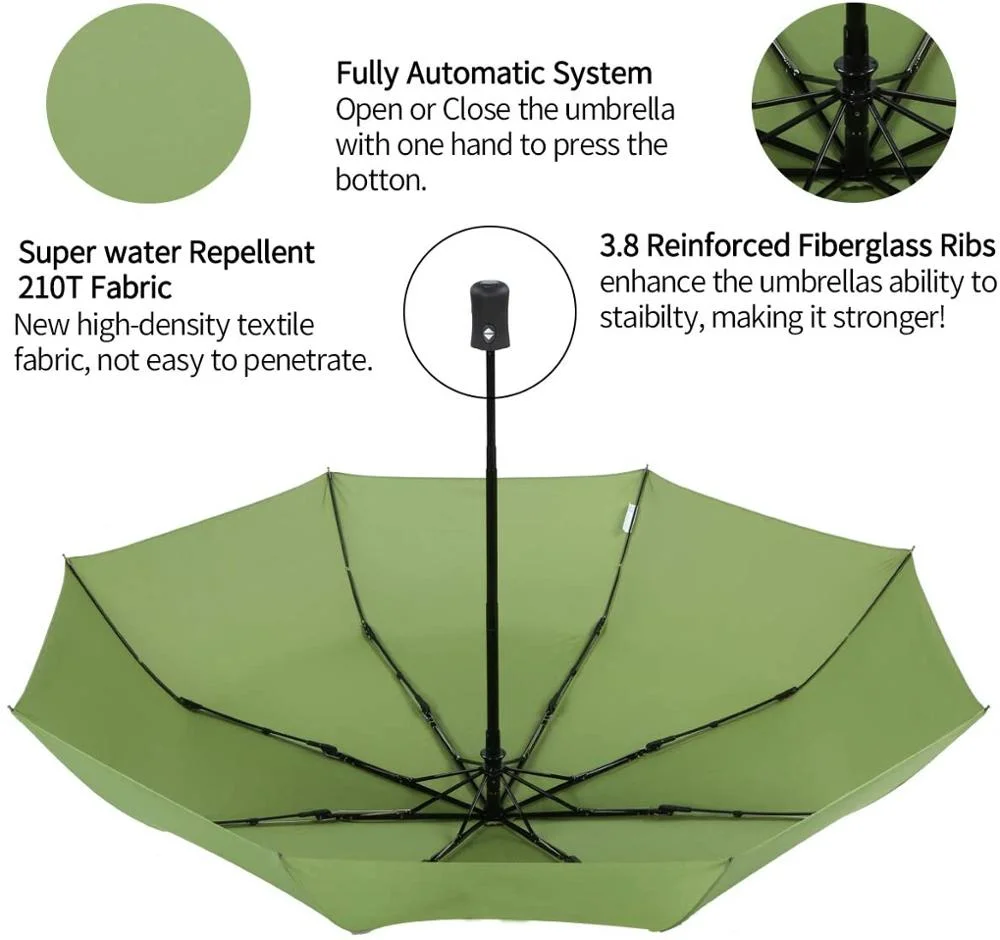 Green High quality/High cost performance  and Fashion Design 8 Ribs Rain and Sunny Day Auto Open and Close Fold Umbrella