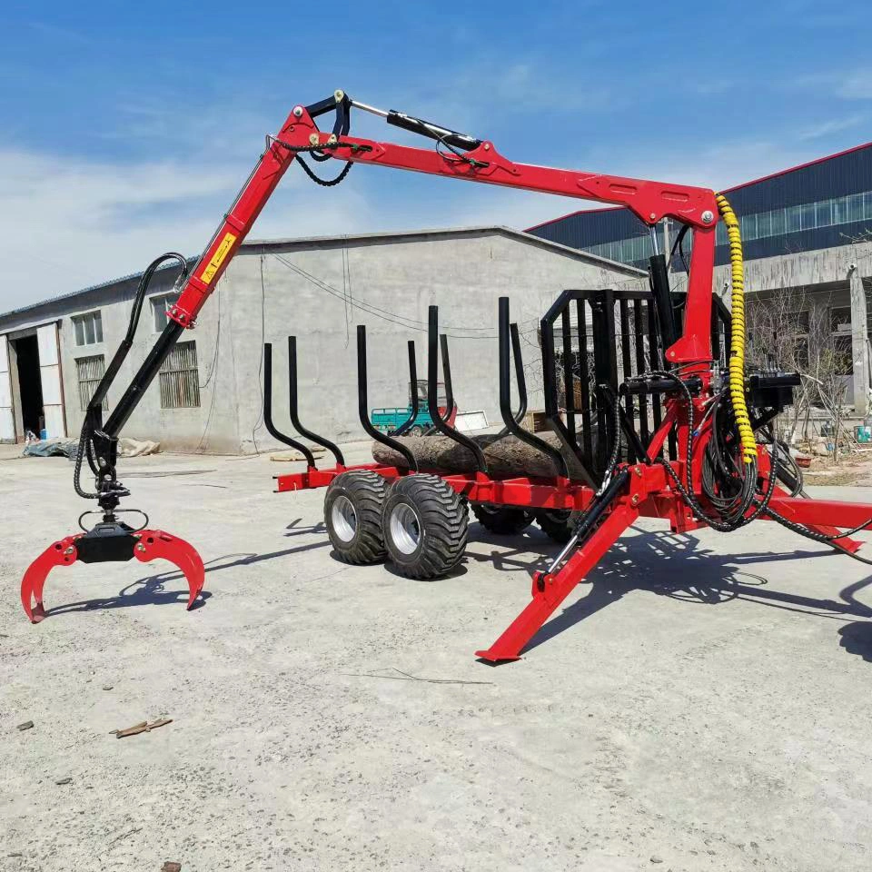 Remolque hidráulico de madera de madera de madera para tractor agrícola ATV con grúa Cabrestante de control remoto de tenazas para maquinaria forestal