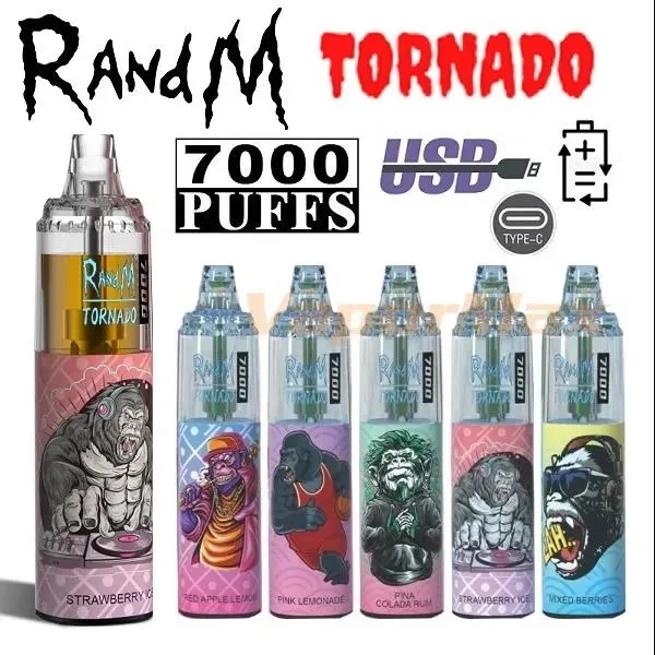 Горячие продажи Оптовая продажа Randm Trnado 7000 Puff 14 мл сок Vape Одноразовые 2% 5% перезаряжаемые электронные сигареты Randm Tornado 7K