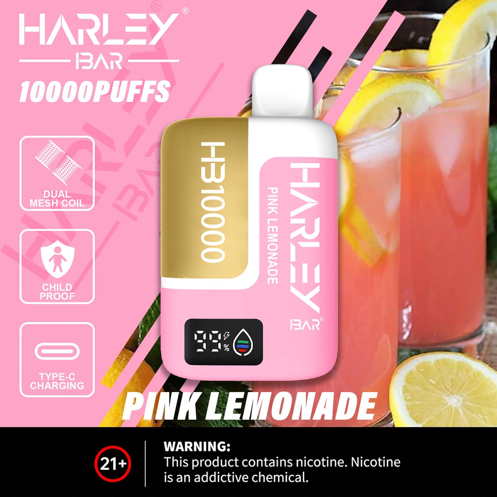 Factory Price Vape Distributors Dual Mesh Coil Harleybar Hb10000 Puff Disposable/Chargeable Vape 8000 10000 12000 12K Puffs Shipping to USA Spain France U. K Germany