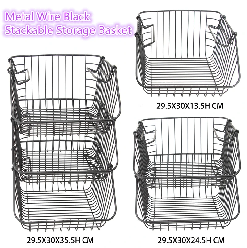 3 Tier Metalldraht Schwarz Stapelbar Lagerung / Shopping / Lebensmittel / Blumen / Obstkorb