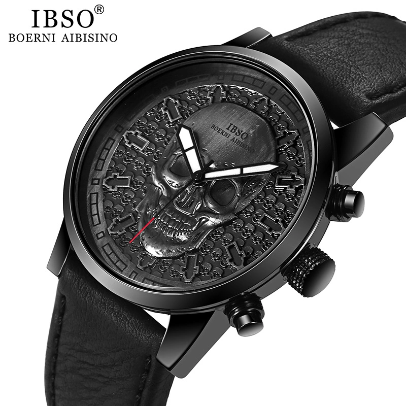 Ibso Brand Skull Cuarzo Reloj para hombres 2019 cráneo creativo Sport Cuarzo horas Hombre Reloj Relojes Hiphop Relogios Masculino