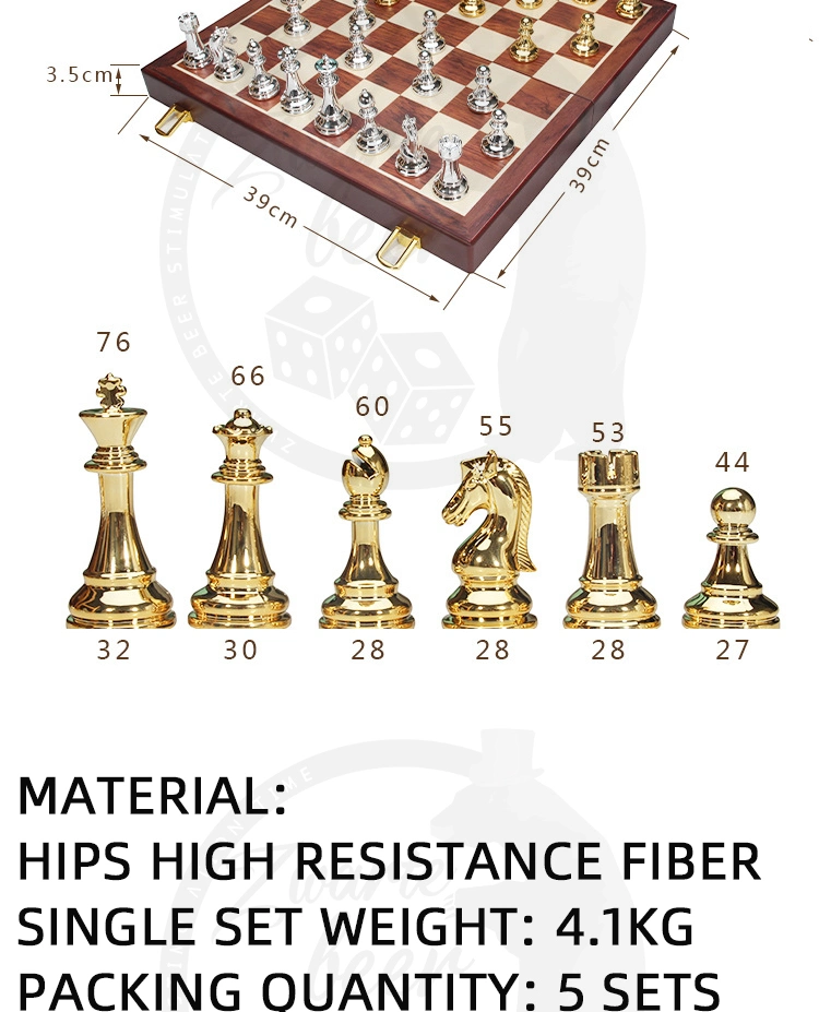 Metal Chess Set Acrylic Plating Gold Silver Chess Set Luxury Folding Wooden Box Chess Games