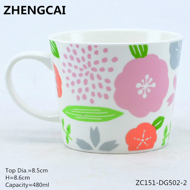 Bone China Ceramic Coffee & Tea Mug with Flower Design for Promotional Gifts, Daily Used