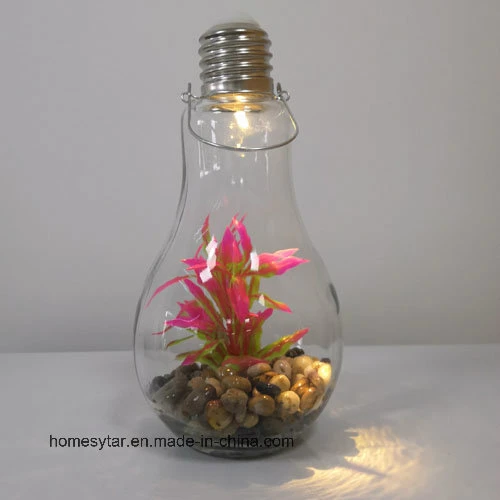 Lp3054 Microlandscape Copper Wire Light, Decorated with Pebbles and Plants with Hand Carry Ring in Yellow Light