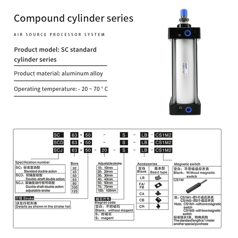 High Quality Sc Type Standard Pressure Aluminum Alloy Rotary Pneumatic Cylinder