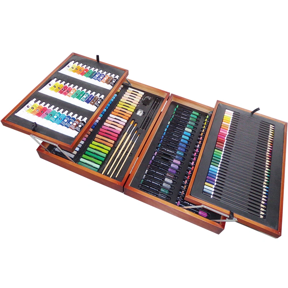 School Stationery Art Supplies 174PCS Artist Kit Mixed Media Drawing Painting Art Set in Wooden Box