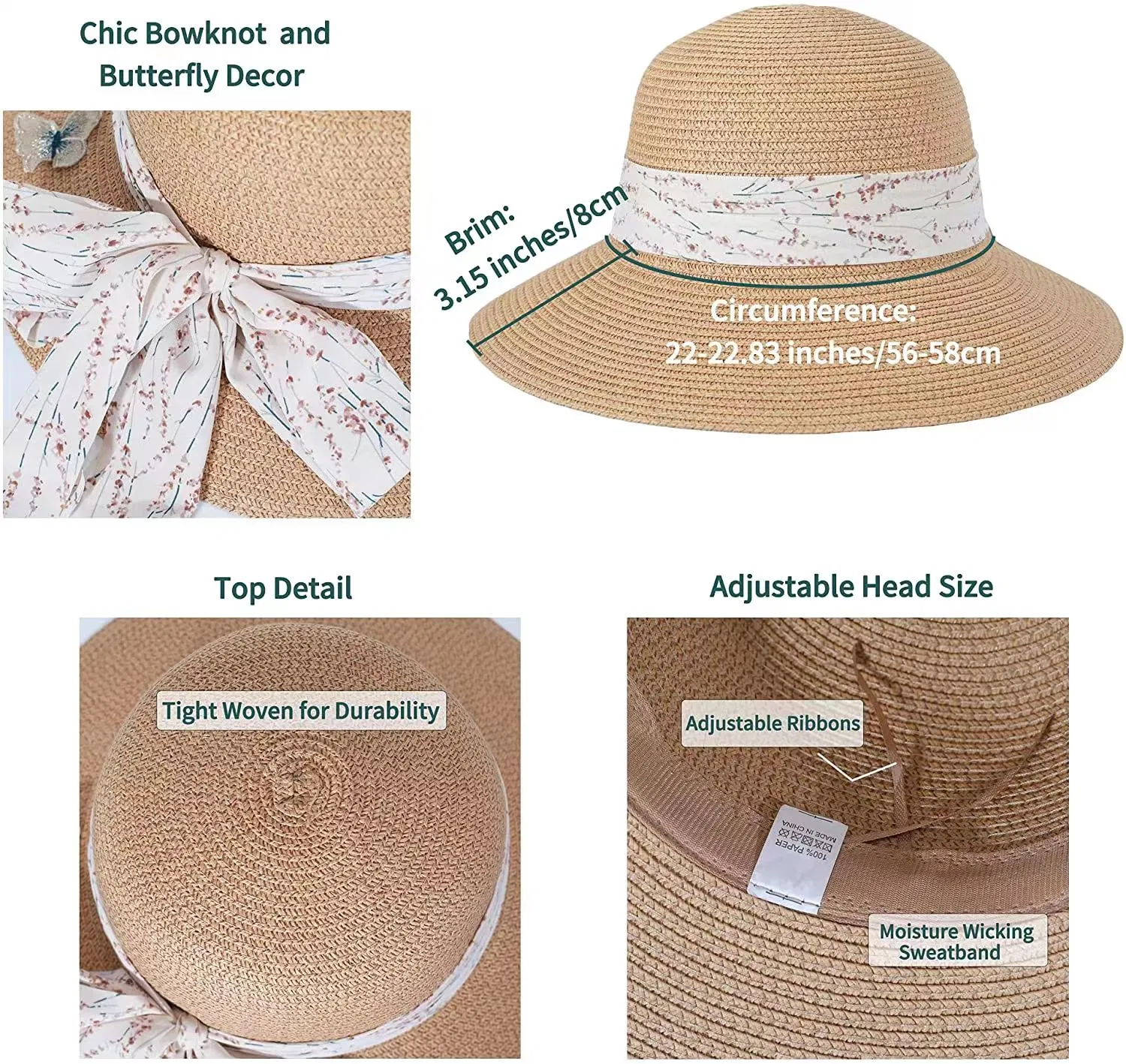 La moda de playa Viajes silvestres Visor de protección solar exterior femenina niños pescadores Arco Sun sombrero de paja para las mujeres el verano de dama