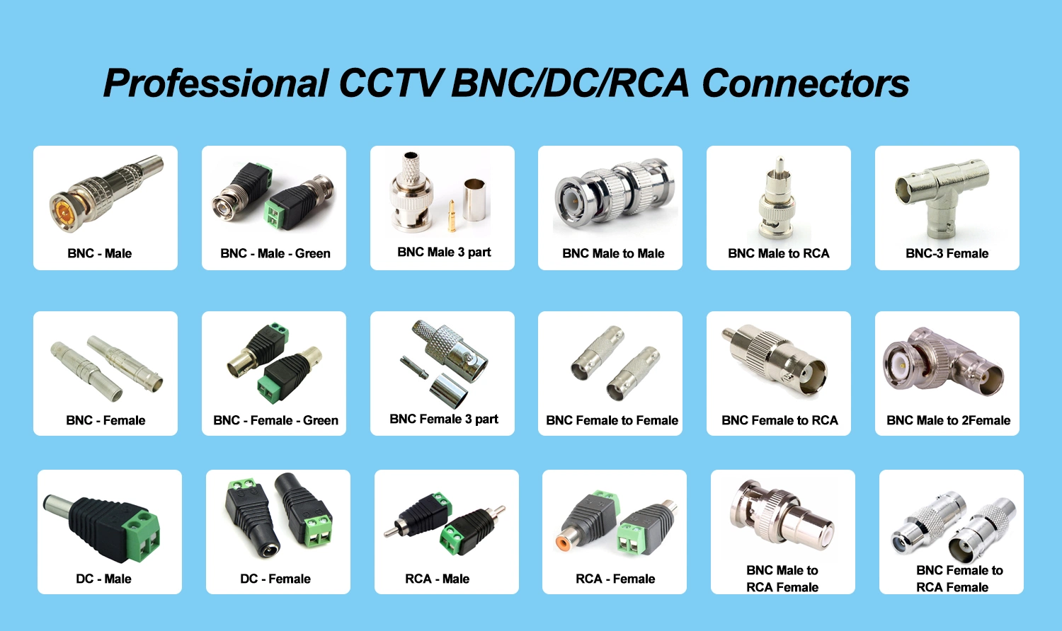 Conector RF conector macho recto BNC crimpado para cable Rg59/60 Para cámara CCTV