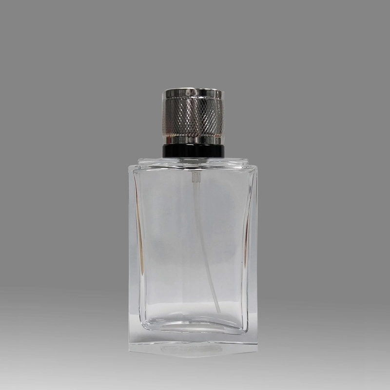 Wholesale Super Clear Hand Polished Glass Perfume Bottle with Aluminum Cap