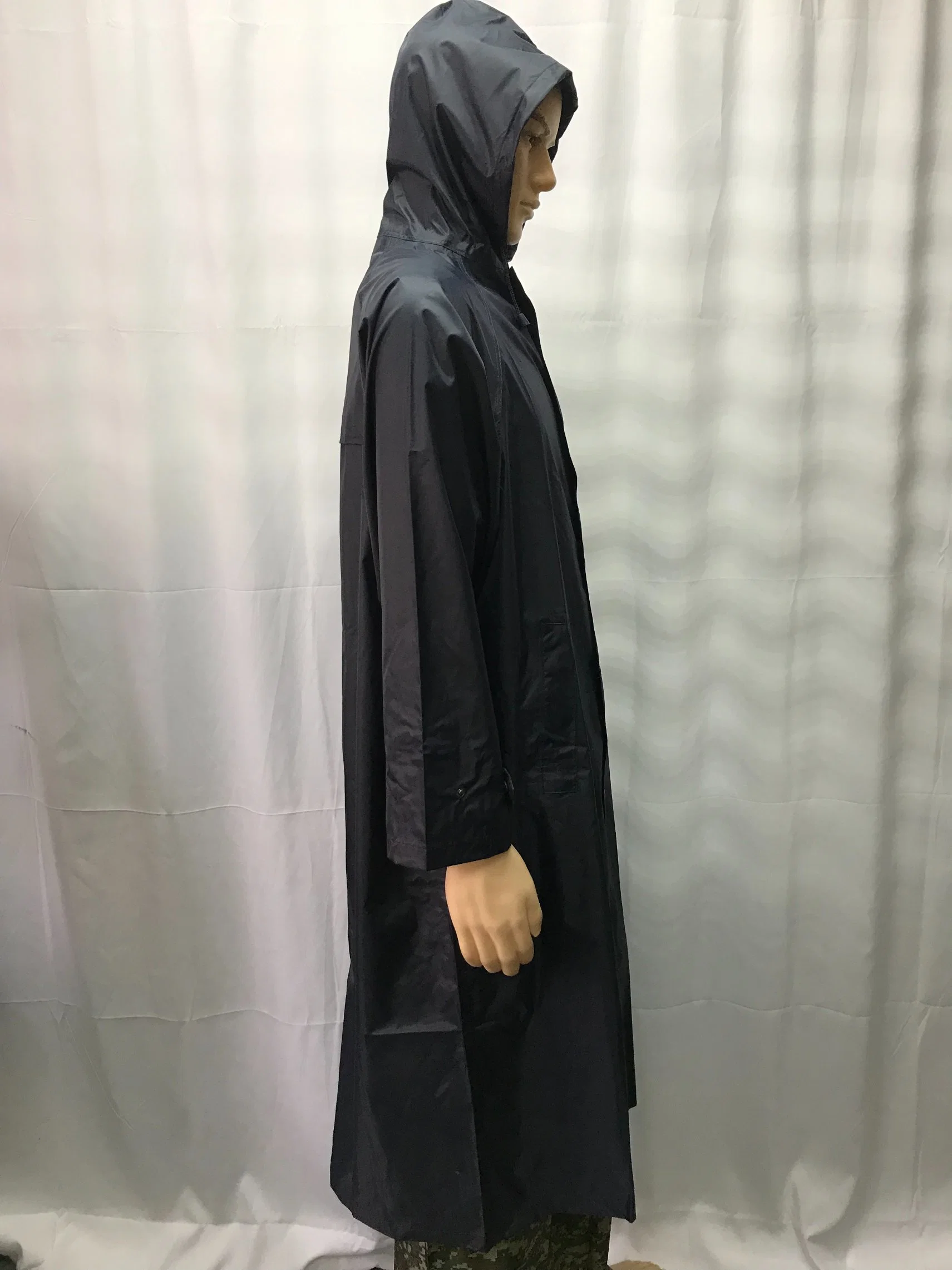 Dark Blue Long Rain Coat with Reflective Strip for Men