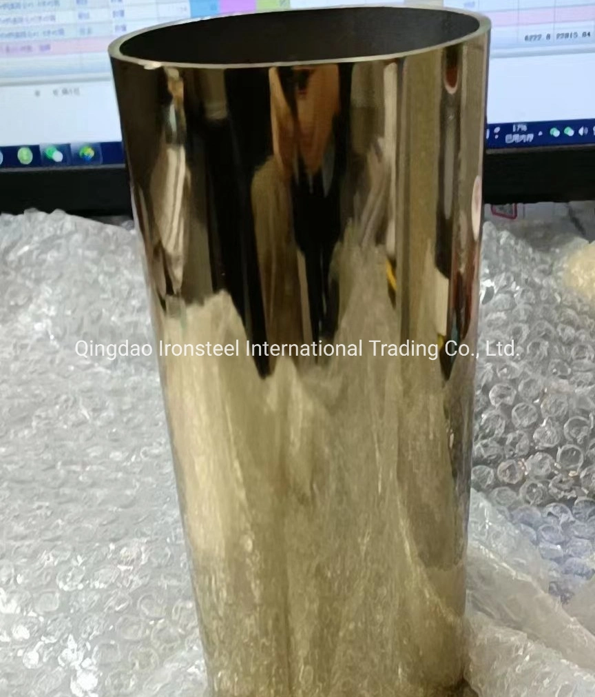 304L 316L Welded Stainless Steel Pipe Golden Plated Stainless Steel Ornamental Pipe Mirror Polishing Golden Color Stainless Steel Decorative Tube