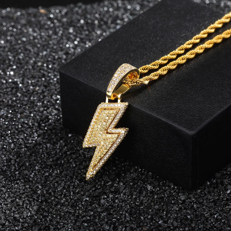 Fashion Zircon Lightning Pendant Necklace Men's Hip Hop Party Jewelry Accessories