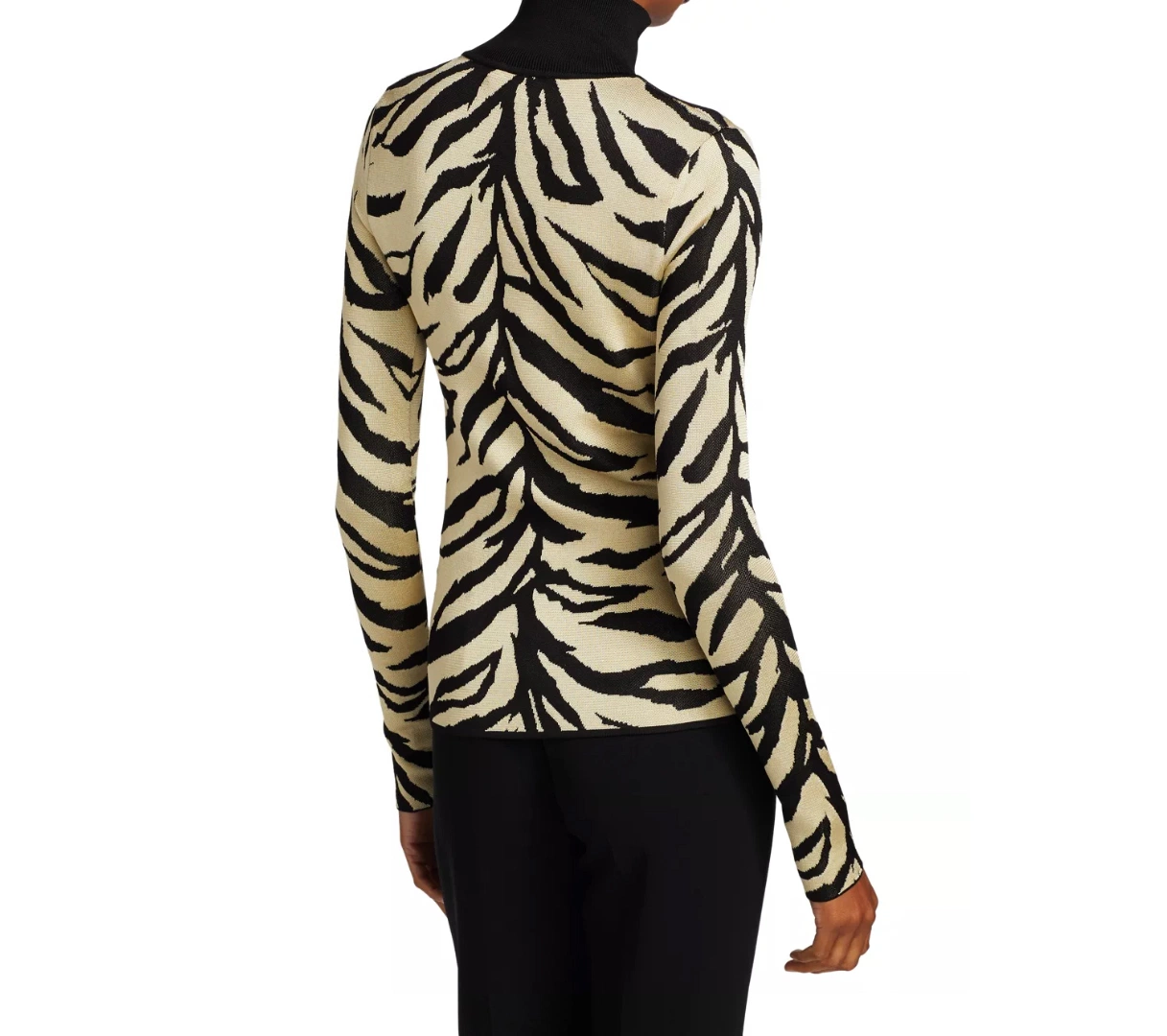 100% Cashmere Turtleneck Tiger Intarsia Knit Sweater