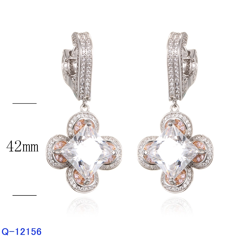 Wholesale New Design Fashion Copper Jewelry 925 Sterling Silver CZ Drop Earrings for Women