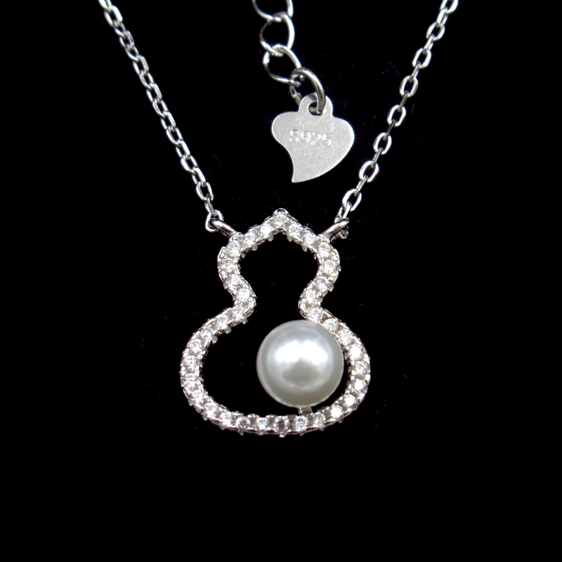 Hexagon Shaped Pearl Jewelry Plating Rhodium Real Silver Necklace