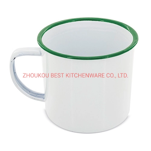 350ml Carbon Steel Enamel Coffee Mug with Different Colorful Rims