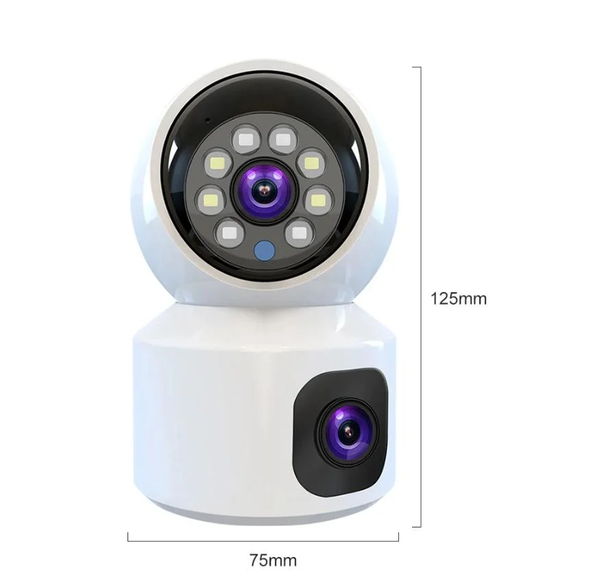 Seguridad 2,4GHz WiFi Dual Lens Interior con Visión nocturna y. Detección de movimiento Ai Human Track Cámara de seguridad CCTV inteligente Binocular