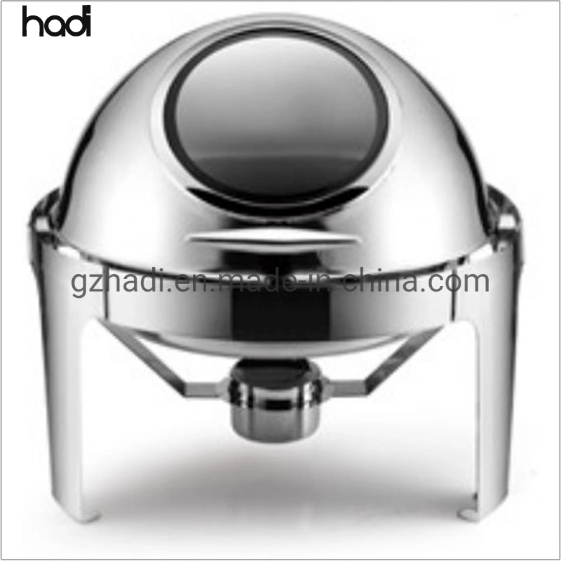 Factory for The Manufacture Chafer Dish Gold Roll Top Round Chafing Dishes Gold Plated Buffet Food Warmer with Glass Window