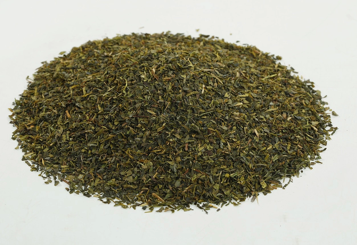 Thé vert en poussière de feuilles de forêt tropicale biologique 1,1-1,4 mm pour sachets de thé