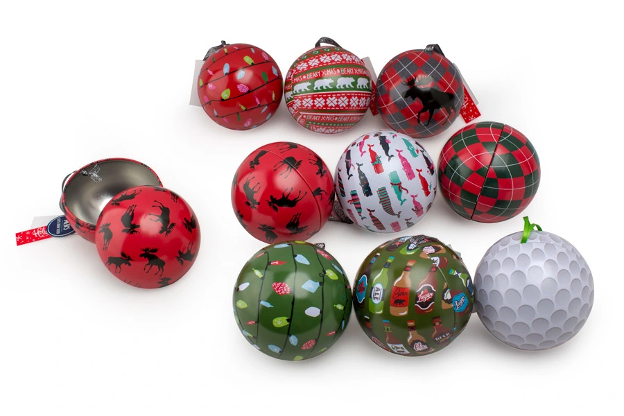 Metal Tin Ball with Ribbon for Christmas Gift Packaging Box