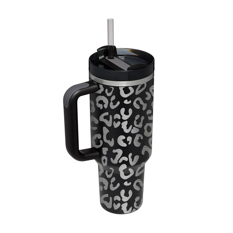 Stock Vacuum Insulated Custom Stainless Steel 40oz Tumbler Cup with Handle Straw Lid Travel 40 Oz Leopard Tumbler