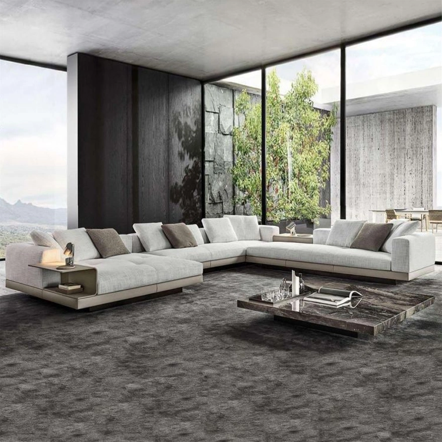 Foshan Möbel Italienisches Design Modernes Wohnzimmer 2+3+2 Sektionale Sitze L-förmiges Sofa aus Stoff