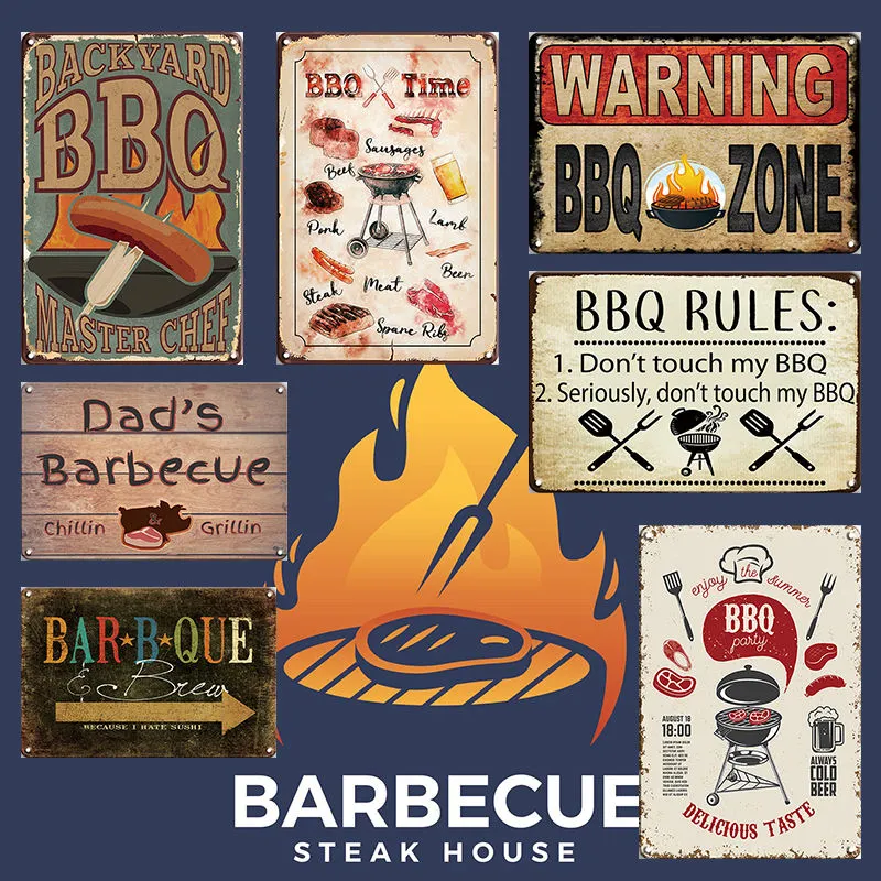 Diseño de BBQ Carteles de publicidad Vintage verano personalizados impresión Metal pintura