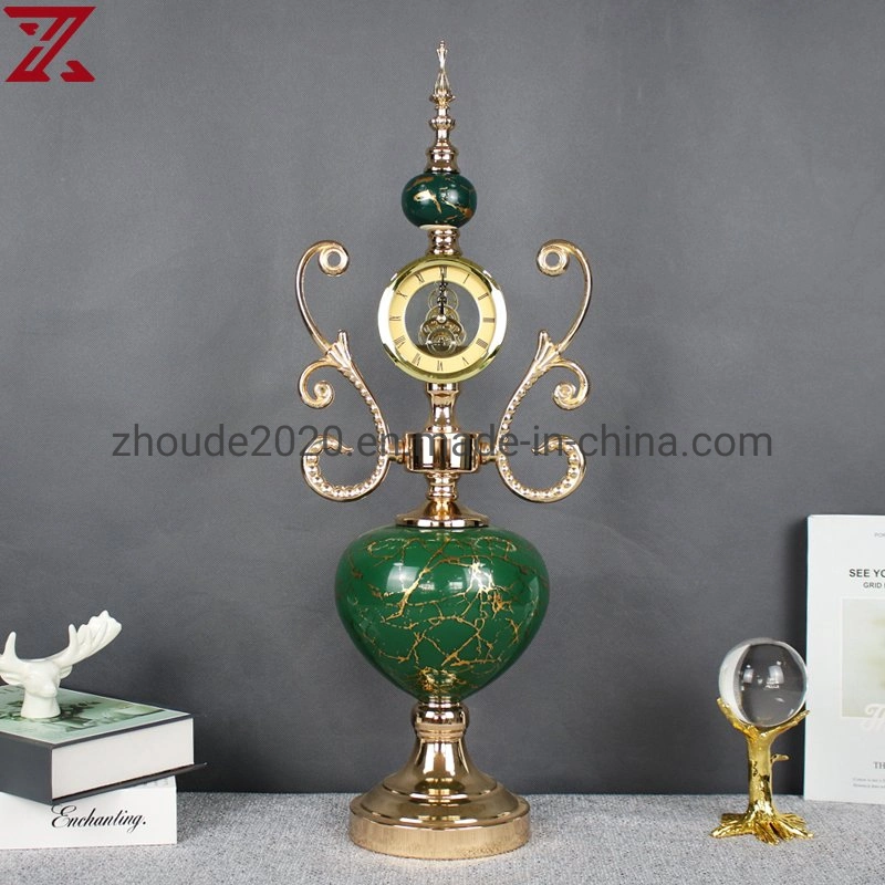 Wholesale Glass Clock with Metal Holder Head Elk Luxury Classic Desktop Clock for Gifts Living Room Decorations