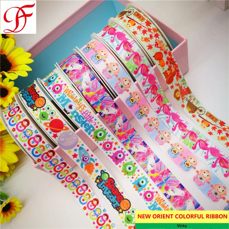 Custom 100% Polyester Thermal Transfer Printing Grosgrain Ribbon Double/Single Face Satin Sheer Organza Hemp Taffeta Gingham Ribbon for Gifts/Packing