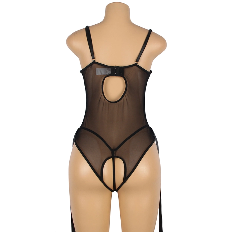 Florale Spitze Aushöhlen transparent Leder Body Sexy Unterwäsche für Frauen