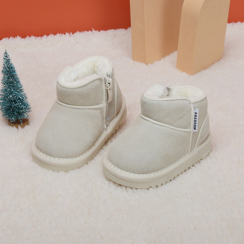 Baby Snow Boots Solid Color Frosted Leather Toddler Shoes Boy's Ankle Boots Winter Warm Shoes