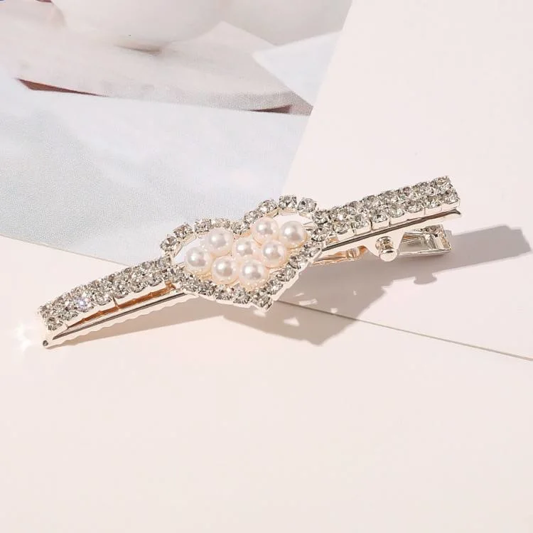 Hot Sales Pretty Korean Style Shiny Rhinestone Crystal Hair Clip Pearl Butterfly Bow Duckbill Clip Hair Accessories for Women