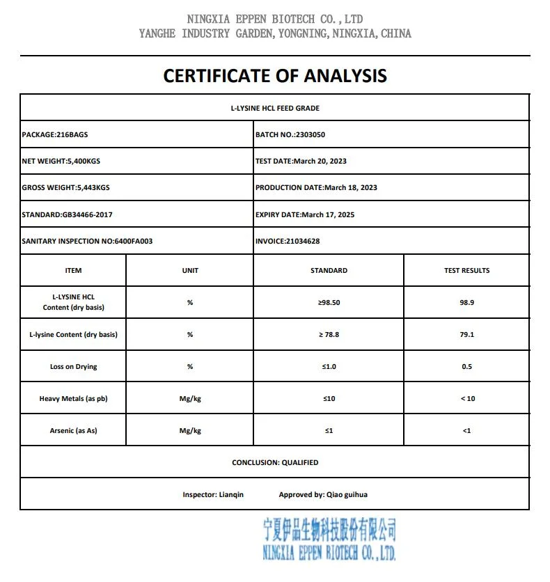 Eppen Brand L-Lysine HCl Feed Grade for Animal