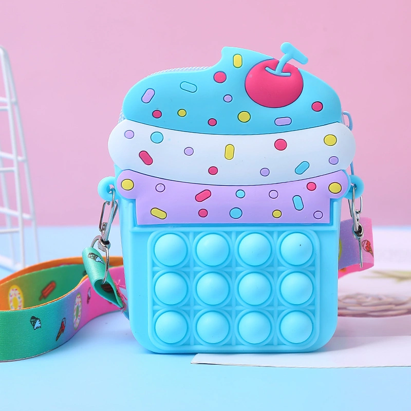 Silicone Push Pop It Fidget Bubble Crossbody Handbag Bag Mini School Ice Cream Bag Pop It
