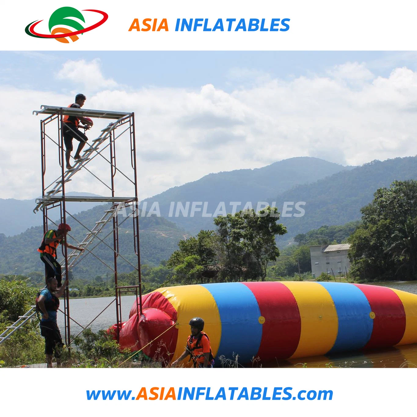 Big Colorful Lake Inflatable Catapult Blob, Inflatable Water Blob Body Launcher Inflatable Water Rock Climbing