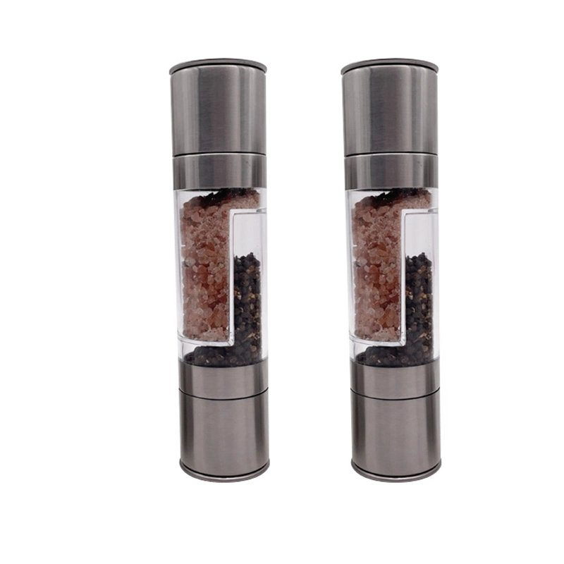 Manual Kitchen Spice Mill Stainless Steel Pepper and Salt Grinder Acrylic Bottle with Ceramic Core