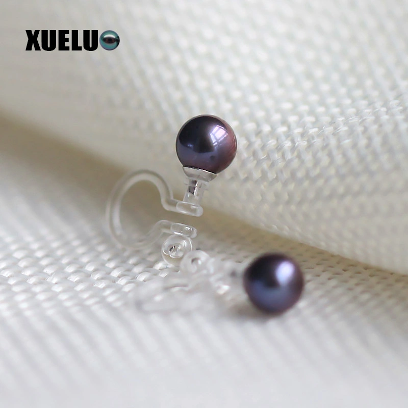 AAA ronda perfecta de agua dulce de cultivo Natural Black Pearl Pendientes de clip de oreja No Hole