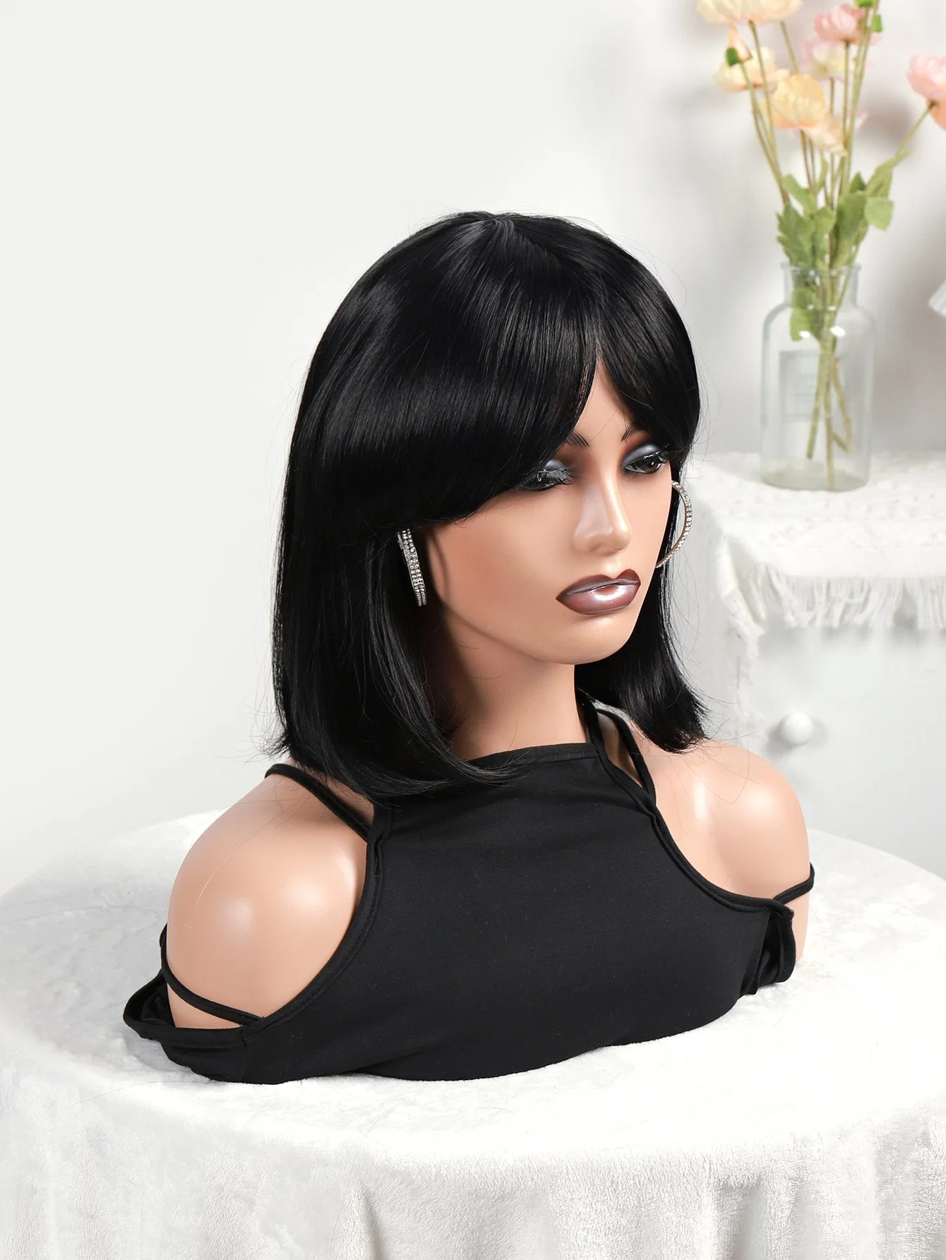 Cheap Straight Bob Wig with Bang Non Lace Machine Made Wigs