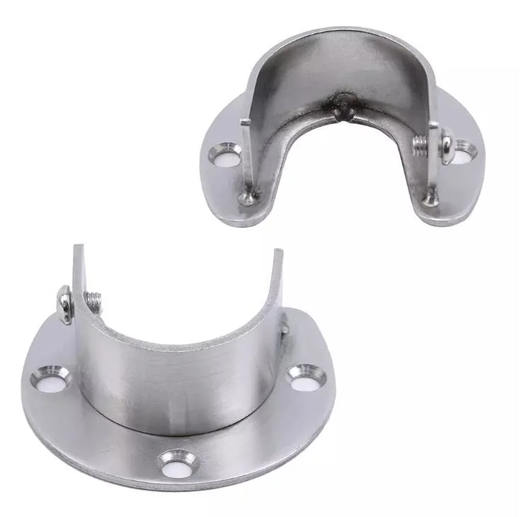 Closet Rod End U Shaped Stainless Steel Closet Pole Sockets Flange Rod Holder for Closet Wardrobe Shower Curtain Flange