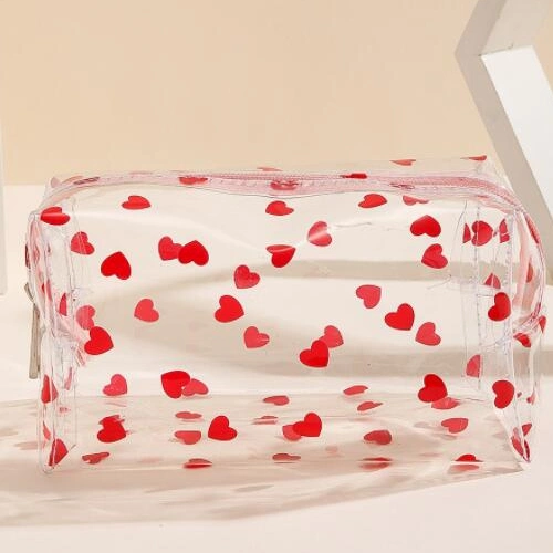 Herz Floral PVC transparent wasserdichte Make-up-Tasche