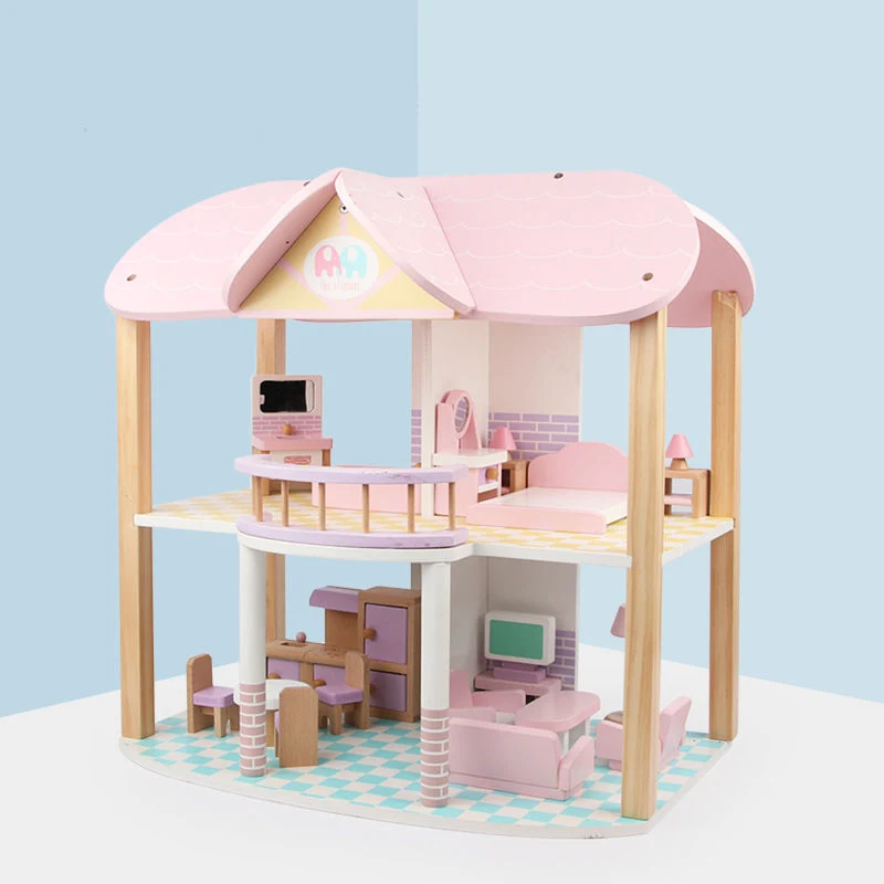 Casa de Juega de madera para niños Casa de Muñecas de Juguete Rosa Princesa