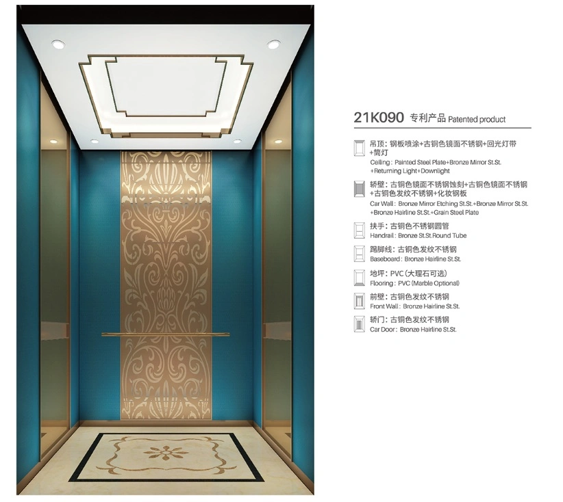 Leading Brand Panoramic Passenger Elevator with Rose Gold Stainless Steel