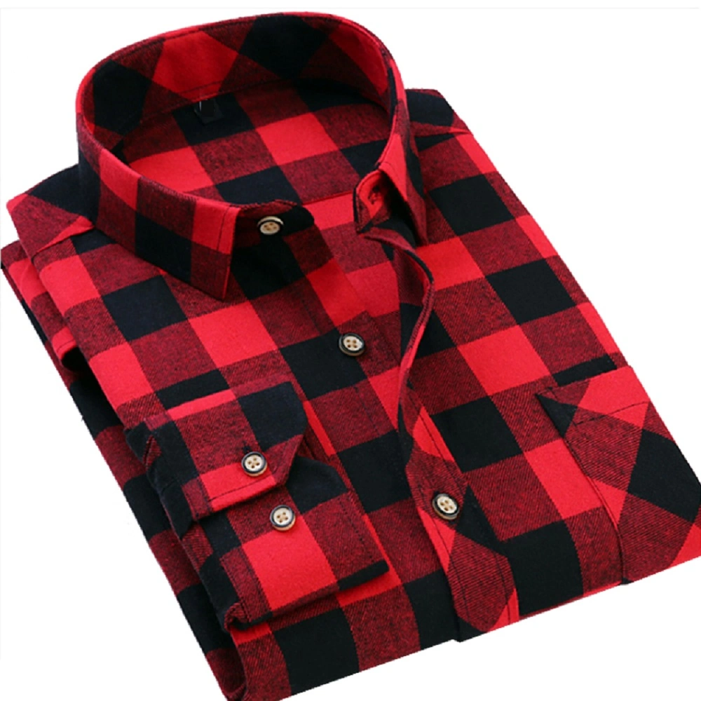 Al por mayor Stretch Logo impresión Plaid Flannel Fashion cepillo de algodón para hombre Camisa personalizada de manga larga