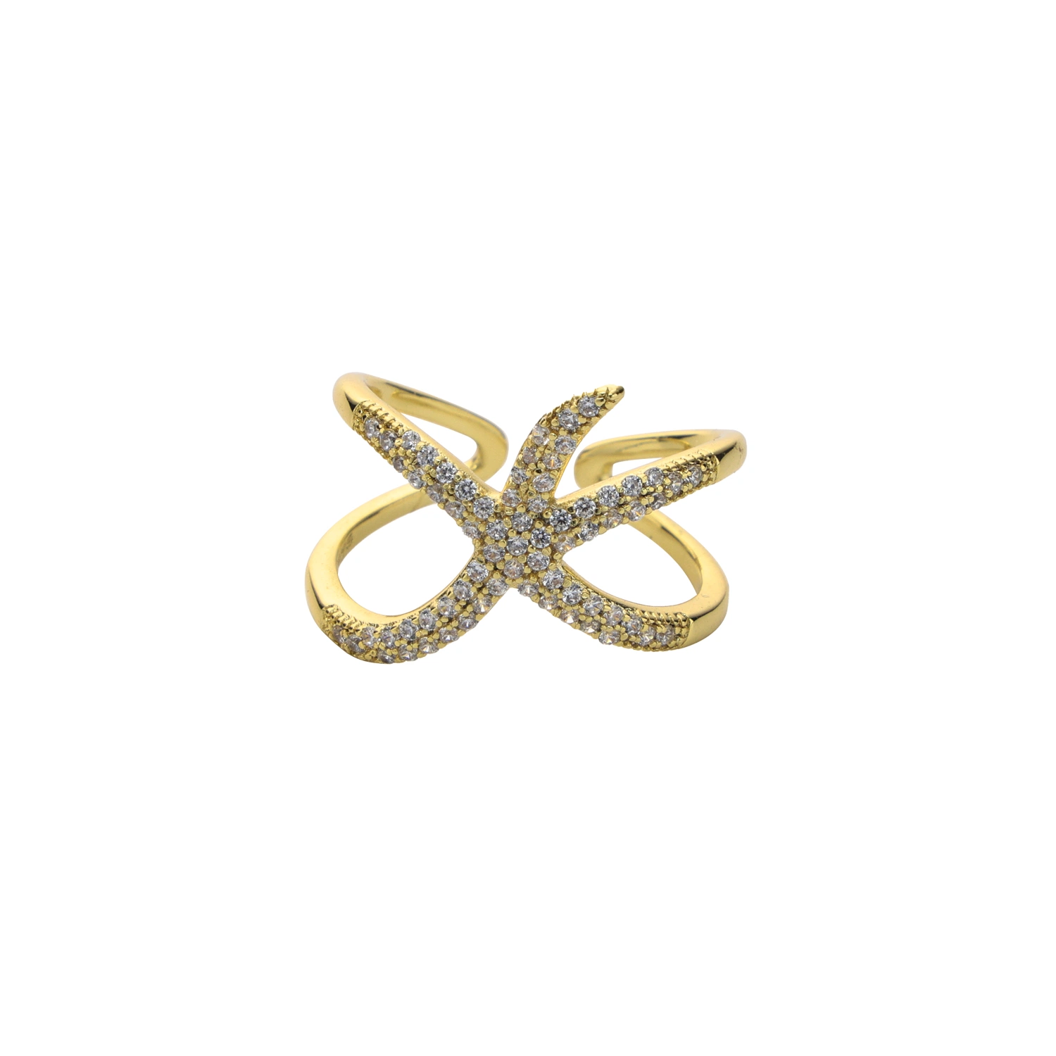 Hot Custom 18kt Gold Fashion Silver Jewellery Cubic Zirconia Starfish Ring Wholesale